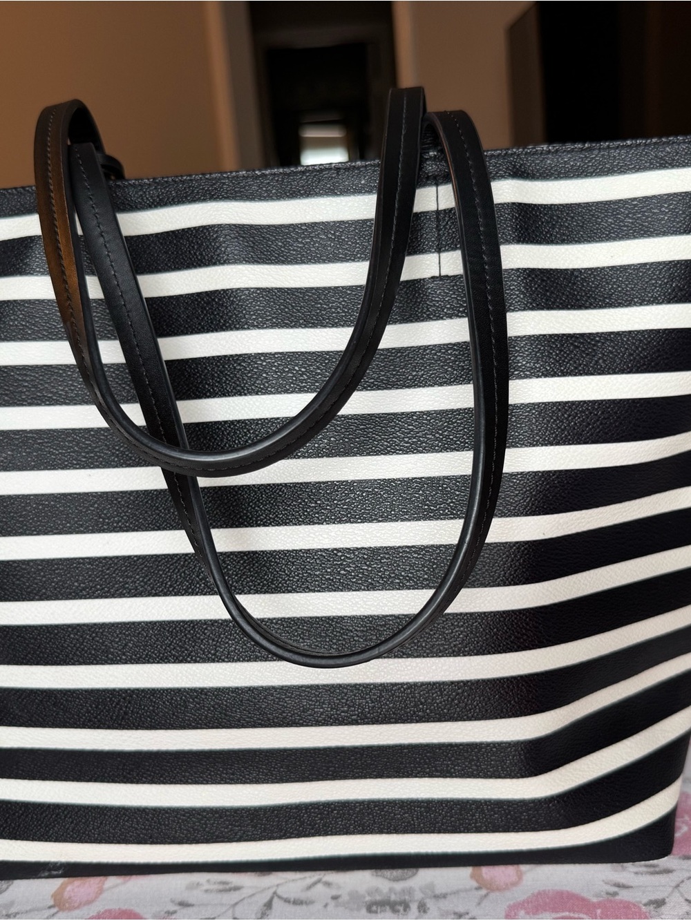 kate spade Black and White Striped Leather Tote - Picture 10 of 16